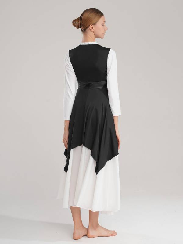 Women Sleeveless V Neck High Low Praise Dresses(no white underdress) thumb