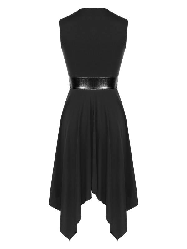 Women Sleeveless V Neck High Low Praise Dresses(no white underdress) thumb