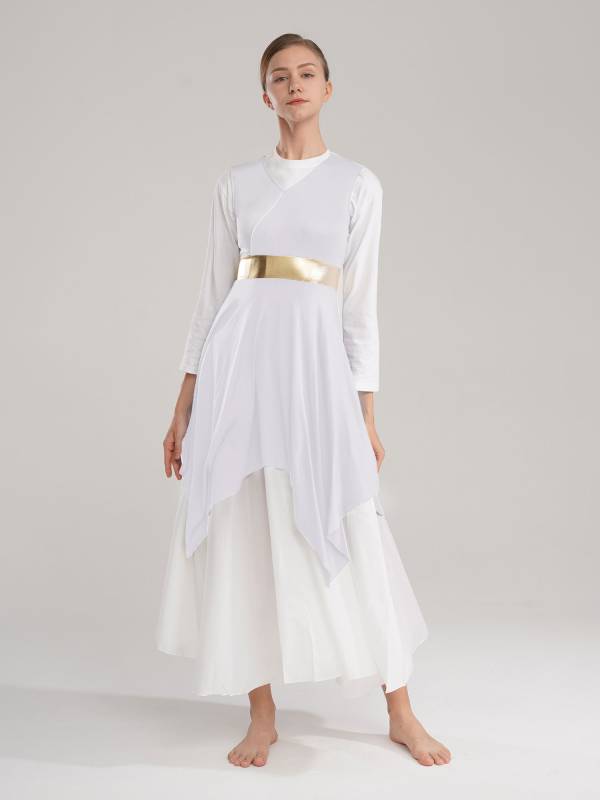 Women Sleeveless V Neck High Low Praise Dresses(no white underdress) thumb