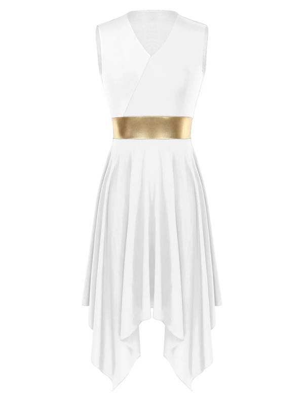 Women Sleeveless V Neck High Low Praise Dresses(no white underdress) thumb
