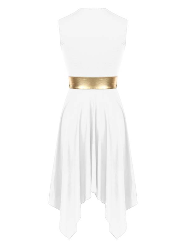 Women Sleeveless V Neck High Low Praise Dresses(no white underdress) thumb