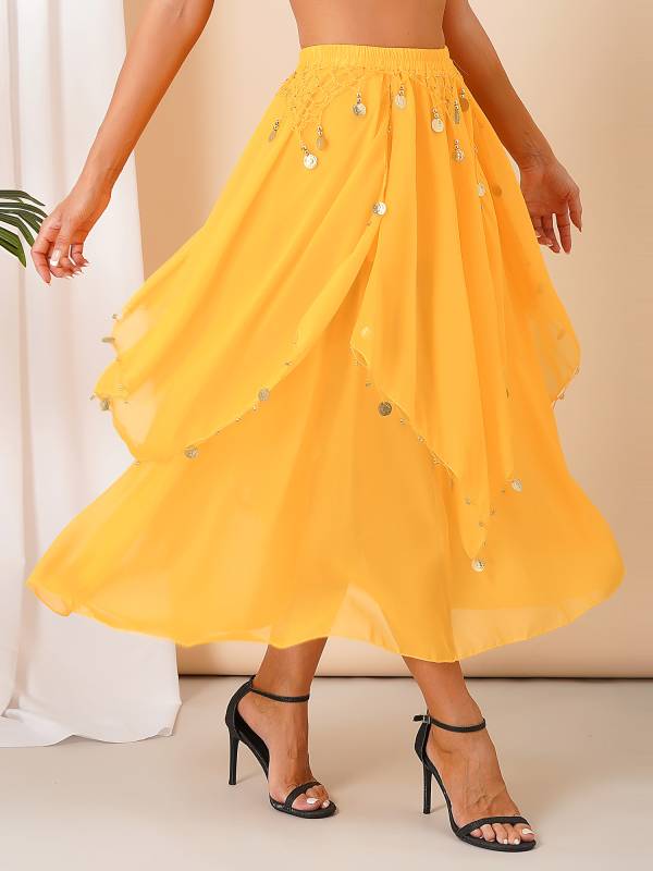 Women Sequin Beaded Chiffon Belly Dance Skirts thumb