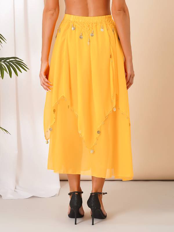Women Sequin Beaded Chiffon Belly Dance Skirts thumb