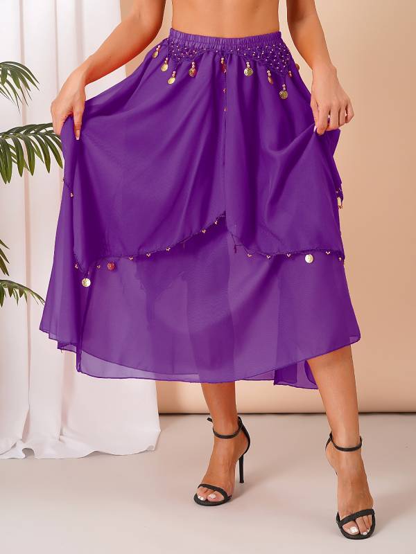 Women Sequin Beaded Chiffon Belly Dance Skirts thumb