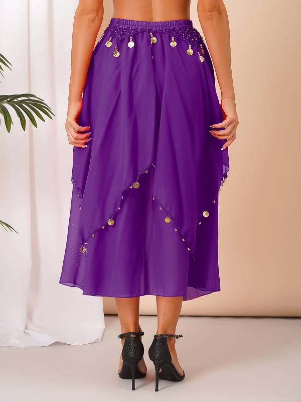 Women Sequin Beaded Chiffon Belly Dance Skirts thumb