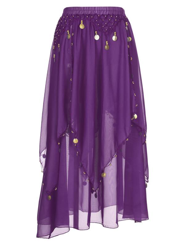 Women Sequin Beaded Chiffon Belly Dance Skirts thumb
