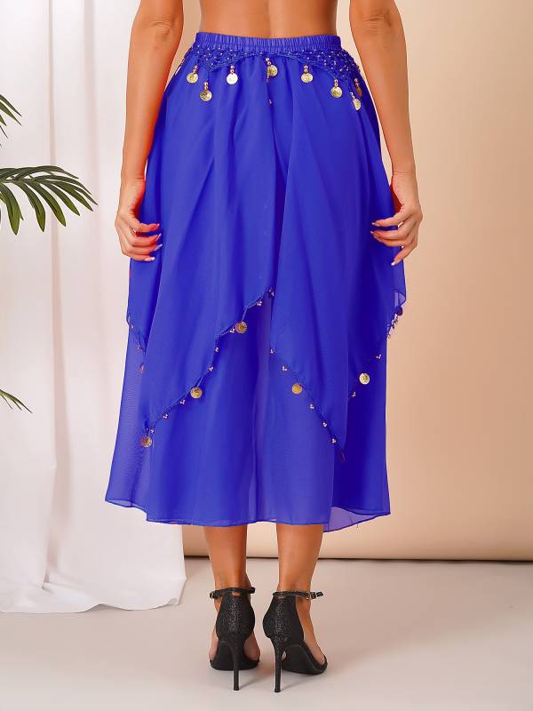 Women Sequin Beaded Chiffon Belly Dance Skirts thumb