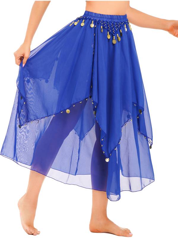 Women Sequin Beaded Chiffon Belly Dance Skirts thumb