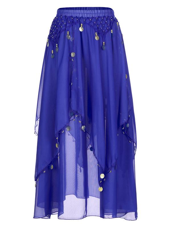 Women Sequin Beaded Chiffon Belly Dance Skirts thumb
