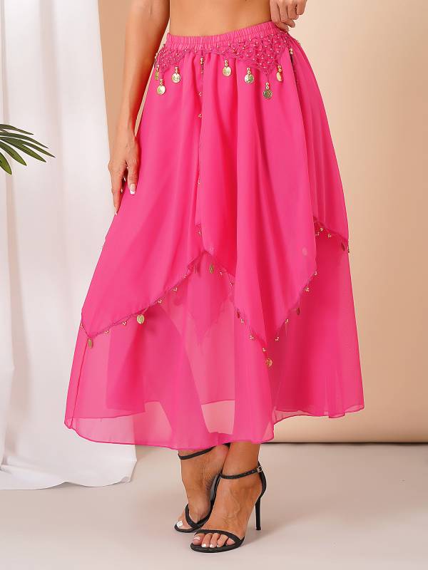 Women Sequin Beaded Chiffon Belly Dance Skirts thumb