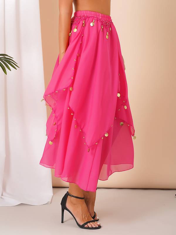 Women Sequin Beaded Chiffon Belly Dance Skirts thumb