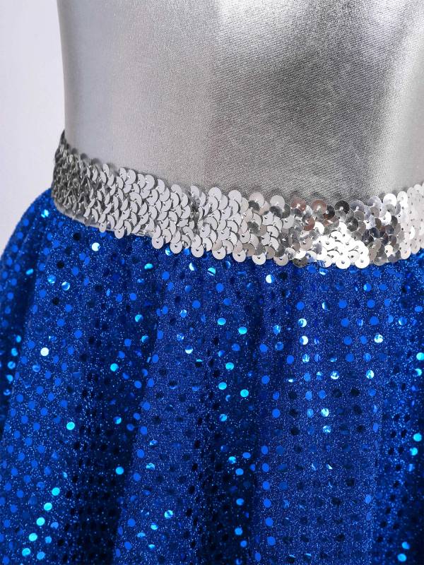 Kids Girls Sleeveless Metallic Sequins Asymmetrical Lyrical Dance Dress thumb