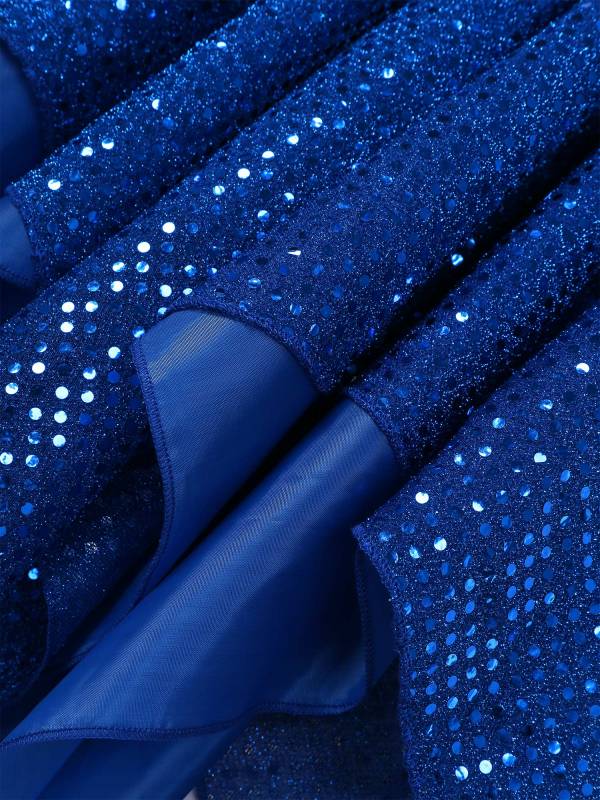 Kids Girls Sleeveless Metallic Sequins Asymmetrical Lyrical Dance Dress thumb