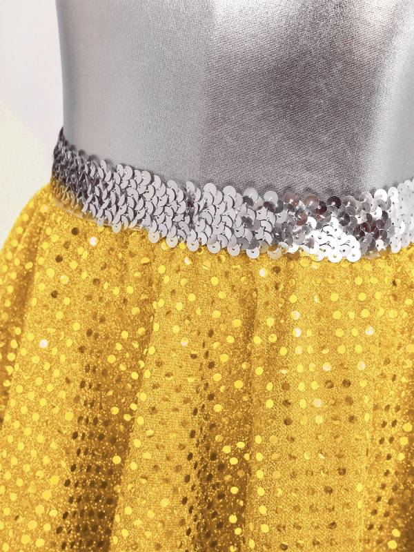 Kids Girls Sleeveless Metallic Sequins Asymmetrical Lyrical Dance Dress thumb