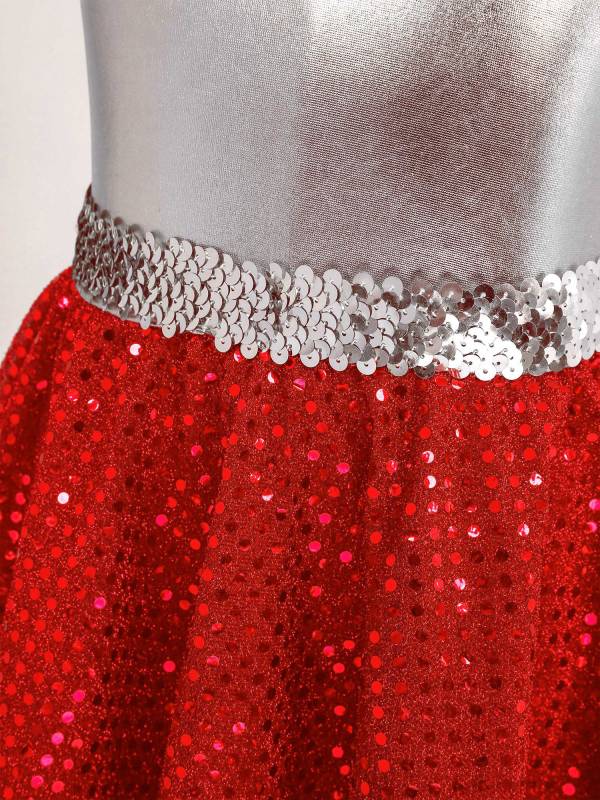 Kids Girls Sleeveless Metallic Sequins Asymmetrical Lyrical Dance Dress thumb