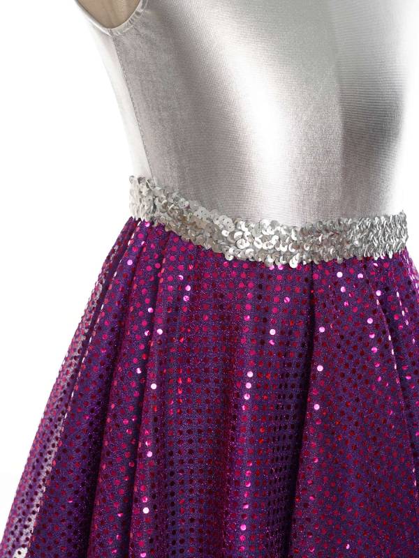 Kids Girls Sleeveless Metallic Sequins Asymmetrical Lyrical Dance Dress thumb