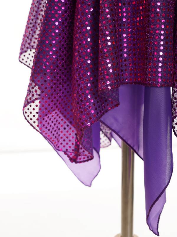 Kids Girls Sleeveless Metallic Sequins Asymmetrical Lyrical Dance Dress thumb