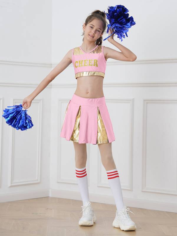 Kids Girls 2pcs Sleeveless Crop Top with Skirt Cheerleading Dance Set thumb