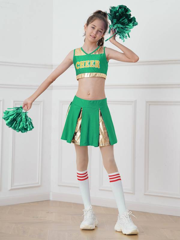 Kids Girls 2pcs Sleeveless Crop Top with Skirt Cheerleading Dance Set thumb
