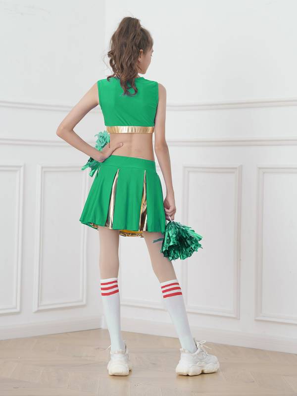 Kids Girls 2pcs Sleeveless Crop Top with Skirt Cheerleading Dance Set thumb