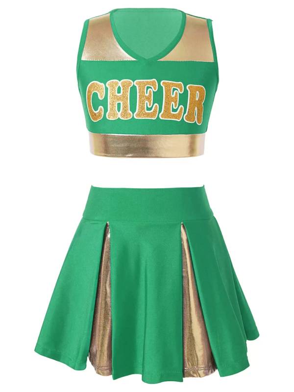 Kids Girls 2pcs Sleeveless Crop Top with Skirt Cheerleading Dance Set thumb