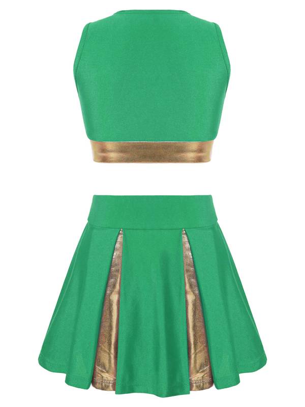Kids Girls 2pcs Sleeveless Crop Top with Skirt Cheerleading Dance Set thumb