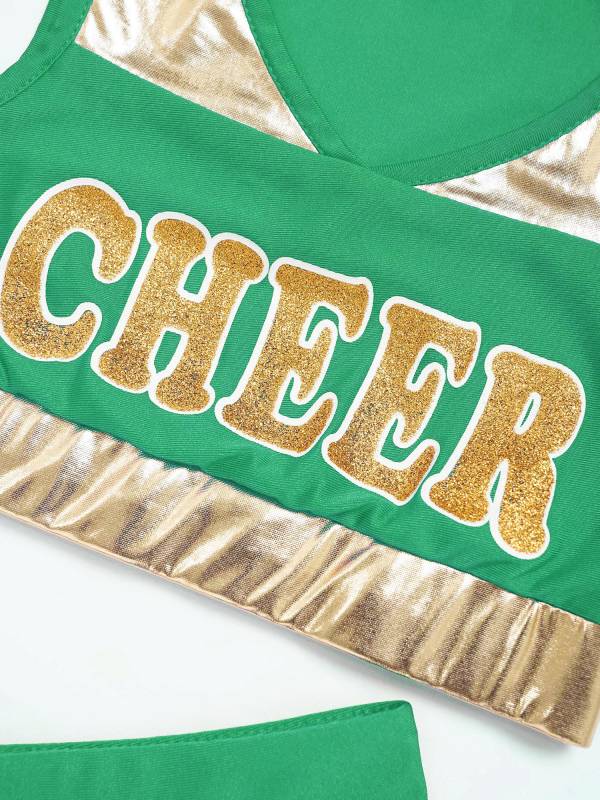 Kids Girls 2pcs Sleeveless Crop Top with Skirt Cheerleading Dance Set thumb