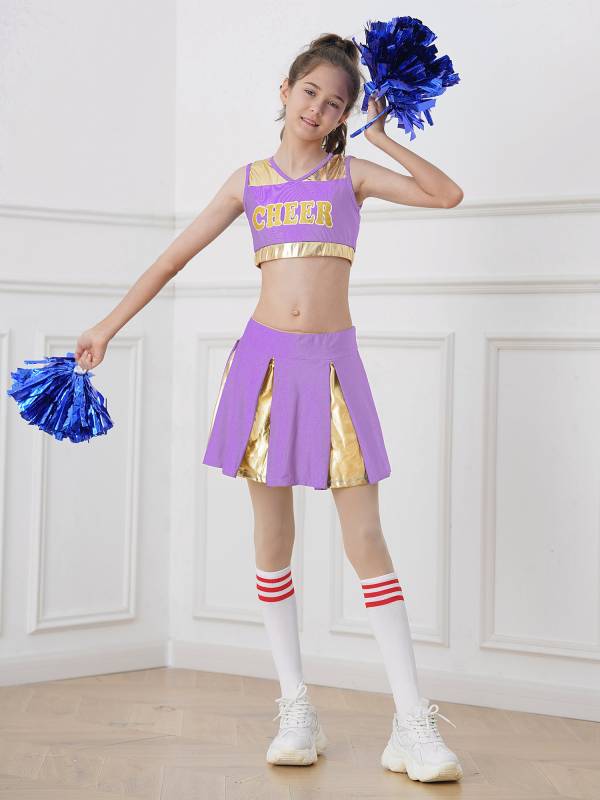 Kids Girls 2pcs Sleeveless Crop Top with Skirt Cheerleading Dance Set thumb