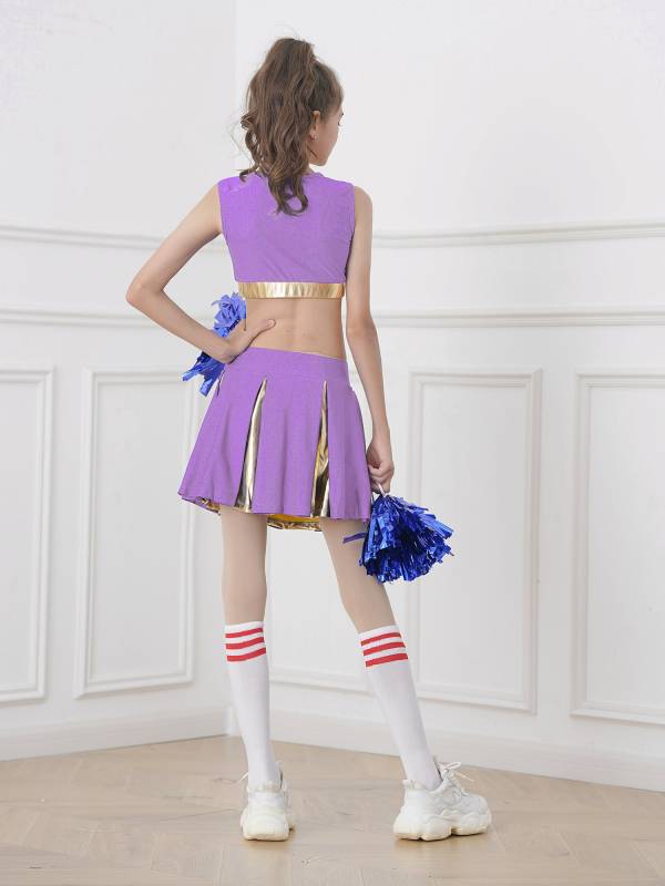 Kids Girls 2pcs Sleeveless Crop Top with Skirt Cheerleading Dance Set thumb