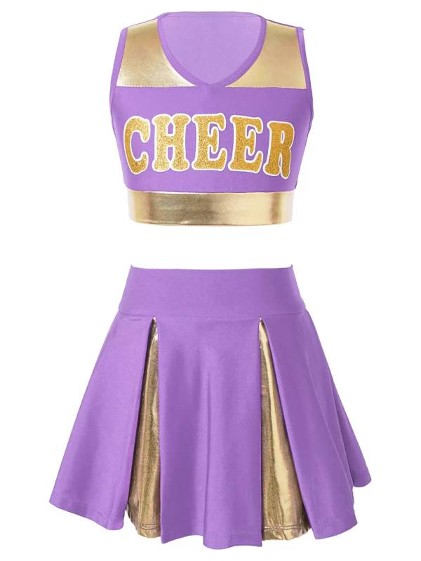 Kids Girls 2pcs Sleeveless Crop Top with Skirt Cheerleading Dance Set thumb