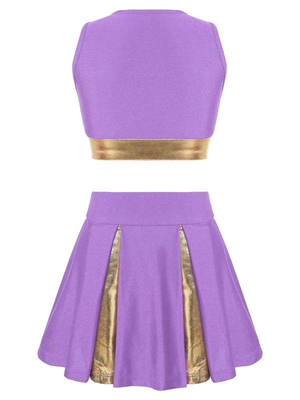 Kids Girls 2pcs Sleeveless Crop Top with Skirt Cheerleading Dance Set thumb