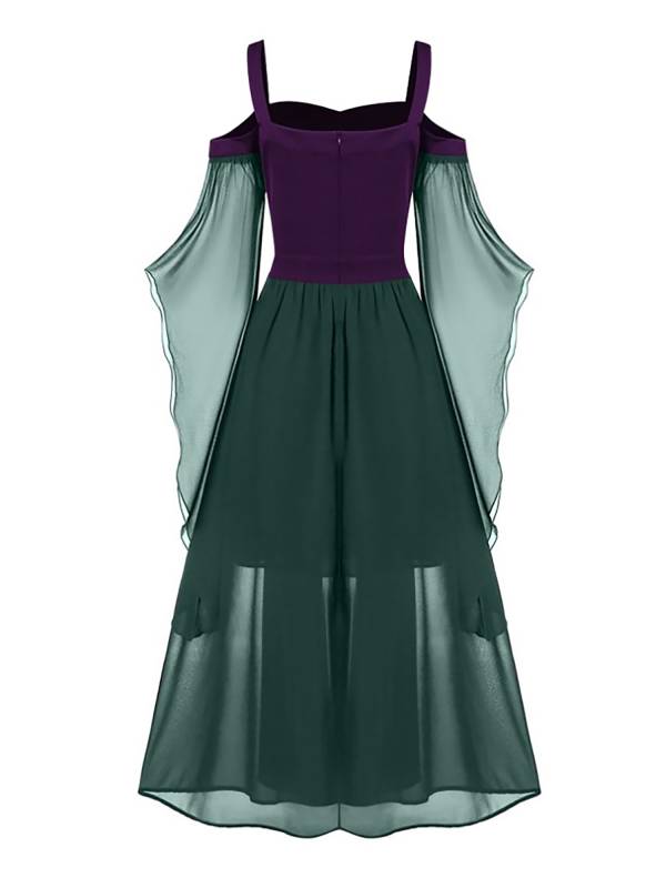 Women Halloween Medieval Flared Sleeve Cold Shoulder Gothic Lace-up Dress thumb