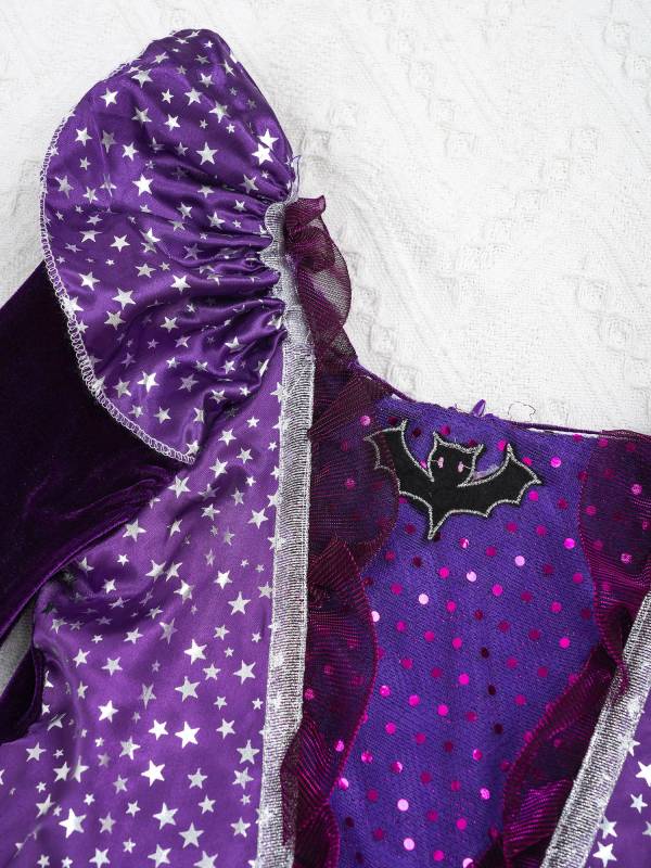 Kids Girls Halloween Long Sleeve Stars Dress with Hat Bag Witch Costume thumb