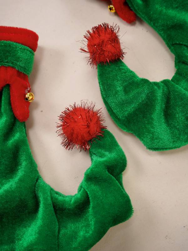 Kids 5pcs Christmas Long Sleeve Dress with Belt Stockings Shoes Elf Costume thumb