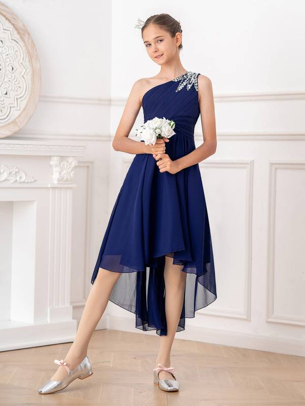 Kids Girls Sequin One Shoulder High-Low Dress thumb