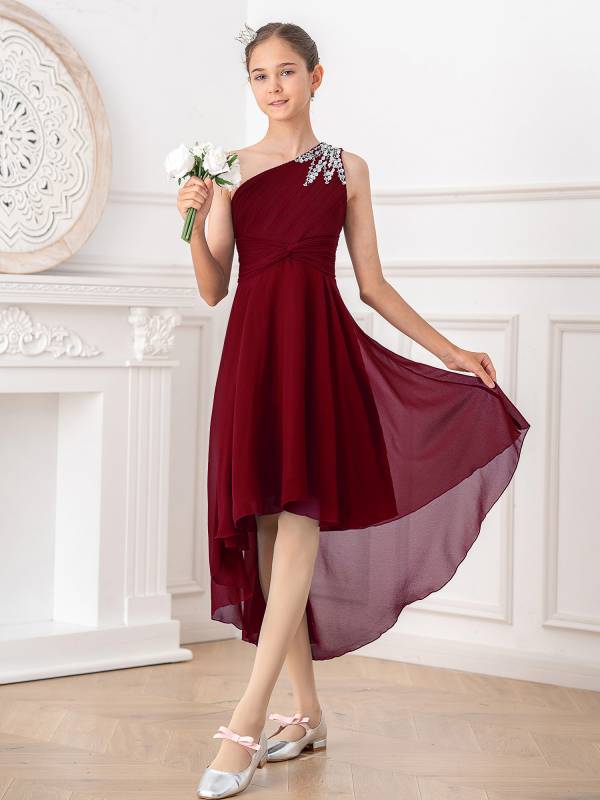 Kids Girls Sequin One Shoulder High-Low Dress thumb