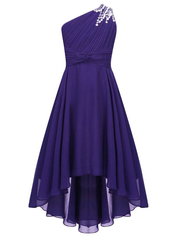 Kids Girls Sequin One Shoulder High-Low Dress thumb