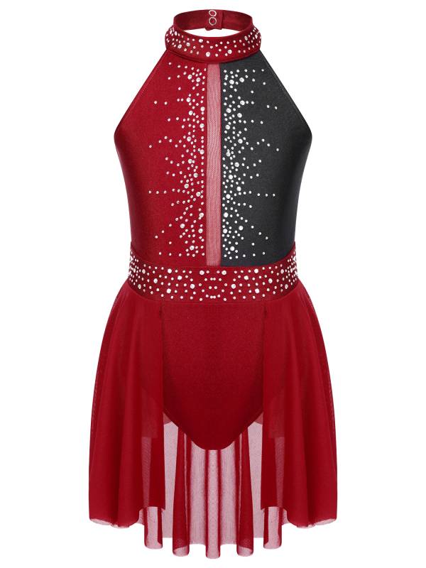 Kids Girls Sleeveless Backless Skating Dance Leotard Dress thumb