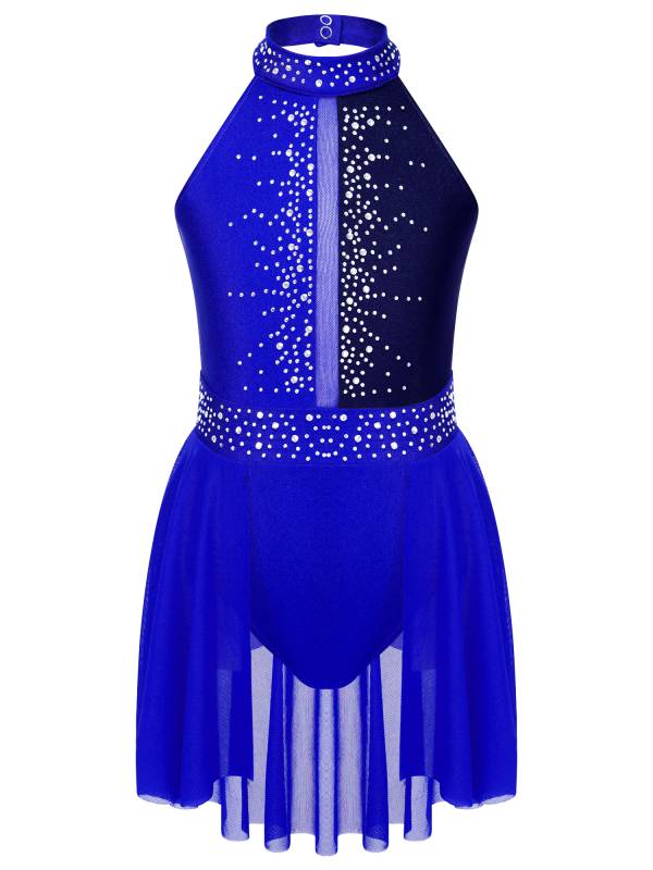 Kids Girls Sleeveless Backless Skating Dance Leotard Dress thumb