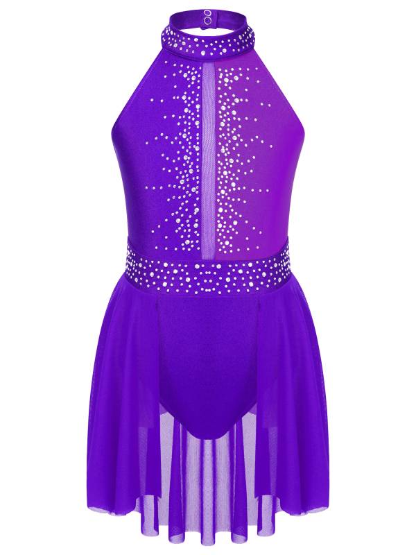 Kids Girls Sleeveless Backless Skating Dance Leotard Dress thumb