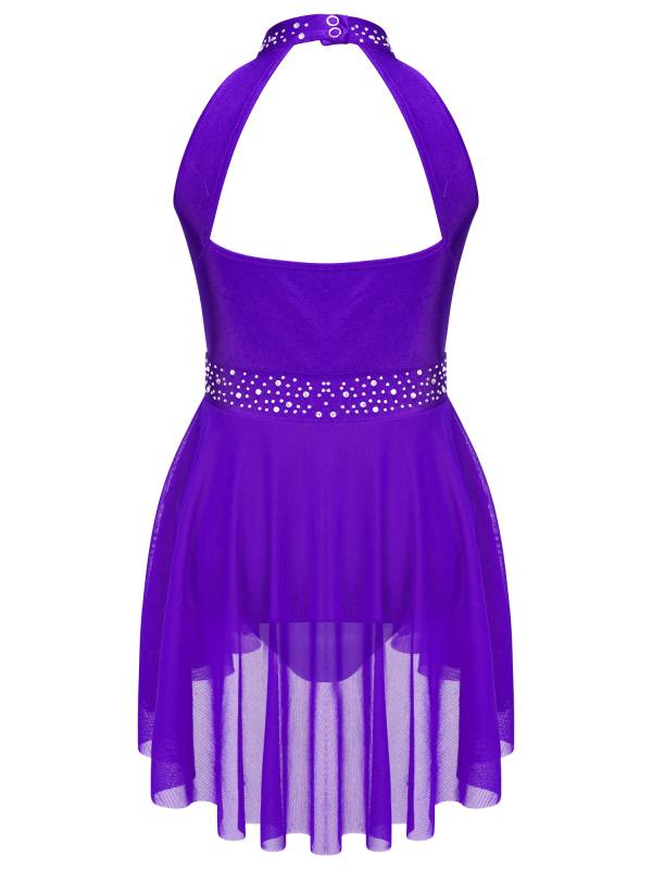 Kids Girls Sleeveless Backless Skating Dance Leotard Dress thumb