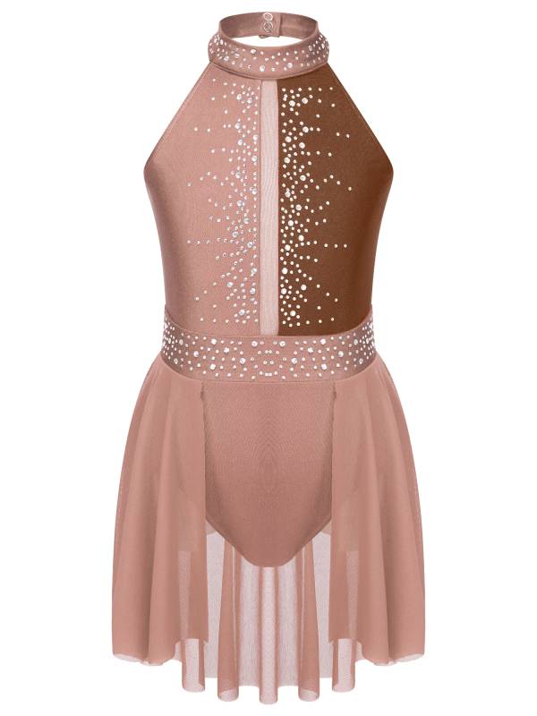 Kids Girls Sleeveless Backless Skating Dance Leotard Dress thumb