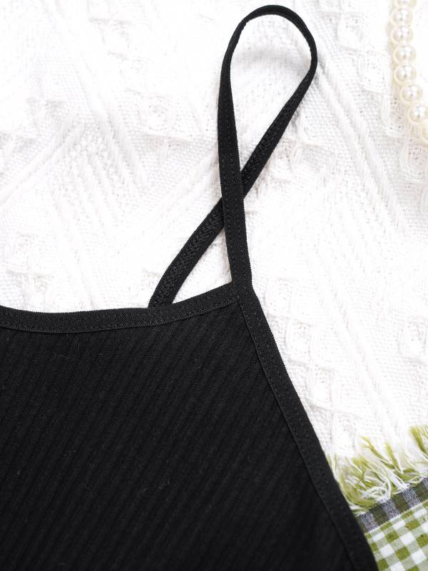 Kids Girls Ribbed Spaghetti Straps Crop Top Solid Sport Camisole thumb