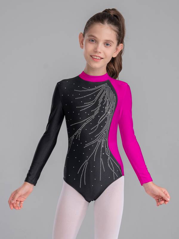Kids Girls Long Sleeve Keyhole Back Gymnastics Leotard thumb