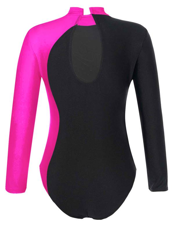 Kids Girls Long Sleeve Keyhole Back Gymnastics Leotard thumb