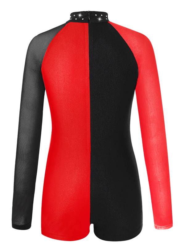 Kids Girls Long Sleeve Colorblock Gymnastics Leotard Dance Jumpsuit thumb
