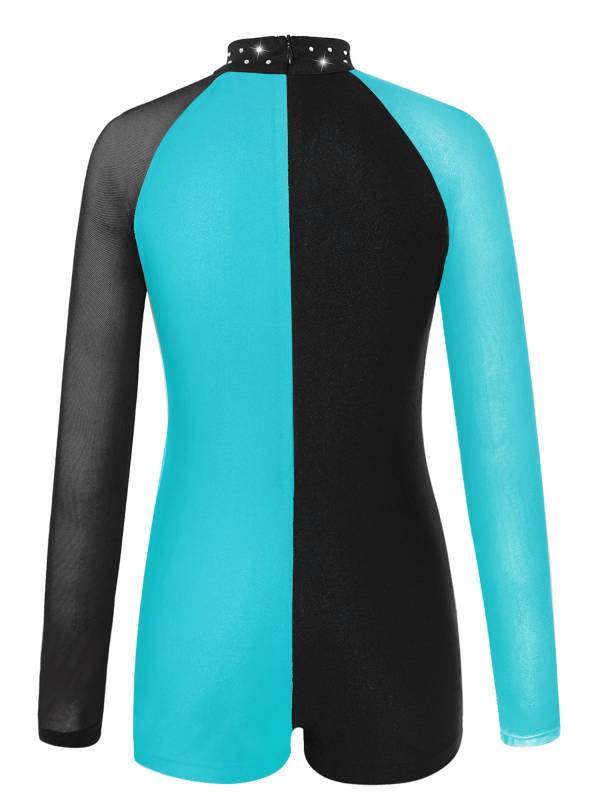 Kids Girls Long Sleeve Colorblock Gymnastics Leotard Dance Jumpsuit thumb