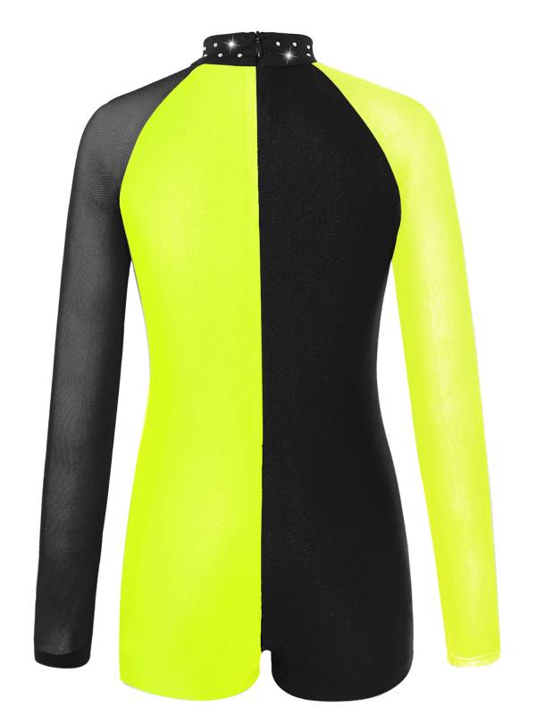 Kids Girls Long Sleeve Colorblock Gymnastics Leotard Dance Jumpsuit thumb