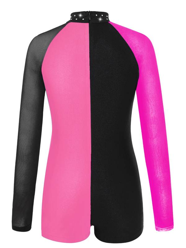 Kids Girls Long Sleeve Colorblock Gymnastics Leotard Dance Jumpsuit thumb