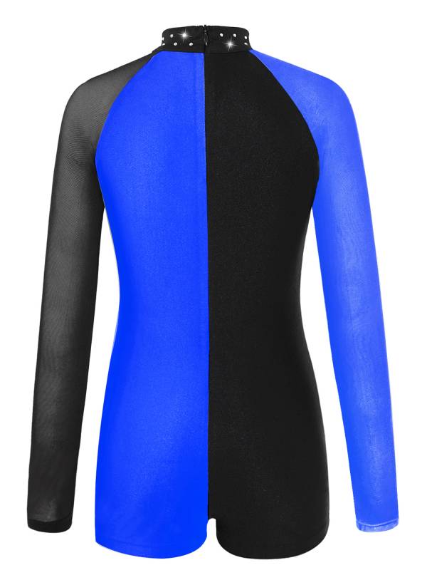 Kids Girls Long Sleeve Colorblock Gymnastics Leotard Dance Jumpsuit thumb